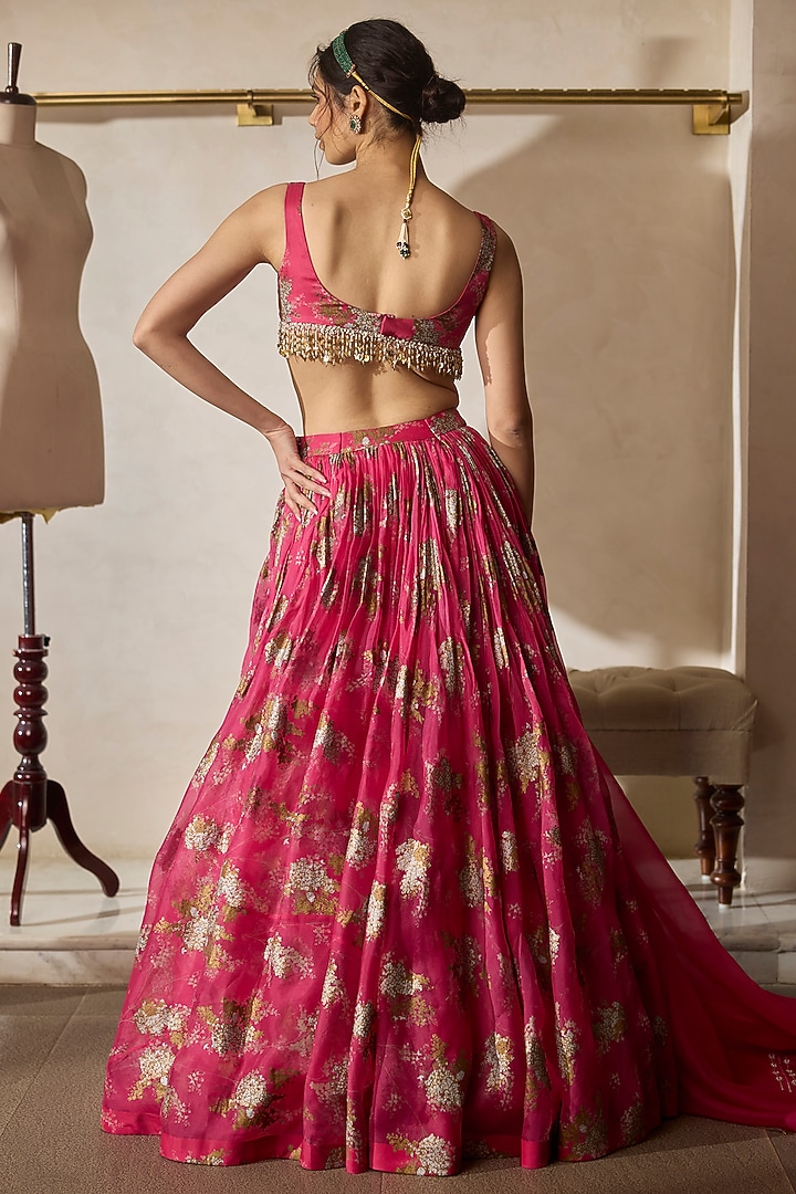 Fuchsia Organza Printed Wedding Lehenga Set by Bhumika Sharma at Pernia's Pop Up Shop