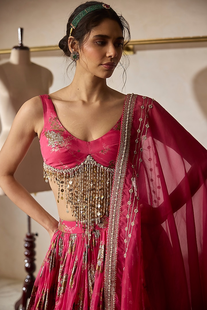 Fuchsia Organza Printed Wedding Lehenga Set by Bhumika Sharma at Pernia's Pop Up Shop