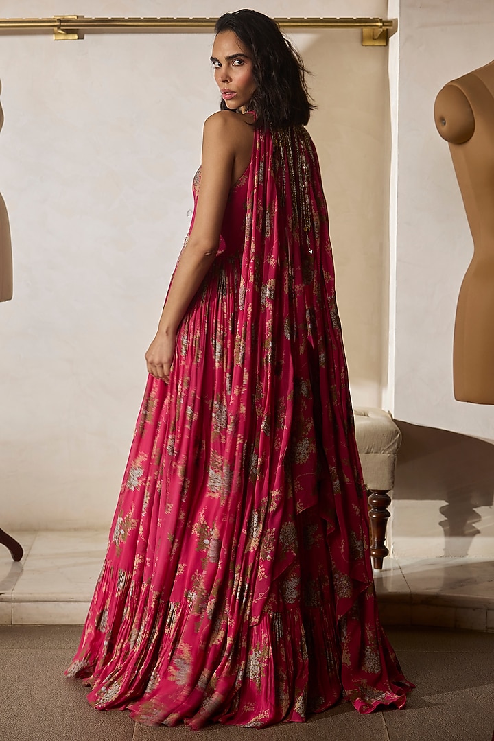 Fuchsia Georgette Printed Bridal Anarkali Set by Bhumika Sharma at Pernia's Pop Up Shop
