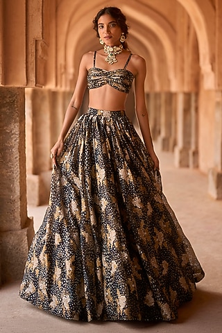 Black Organza Skirt Set by Bhumika Sharma