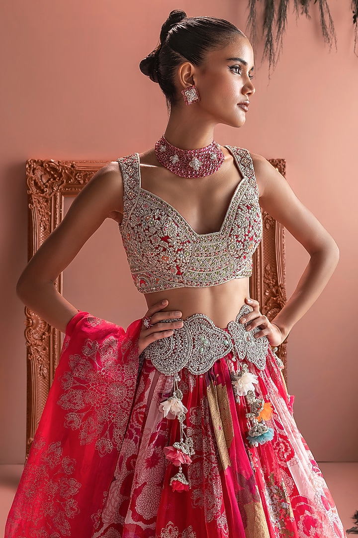 Fuchsia Organza Embroidered Wedding Lehenga Set by Bhumika Sharma at Pernia's Pop Up Shop