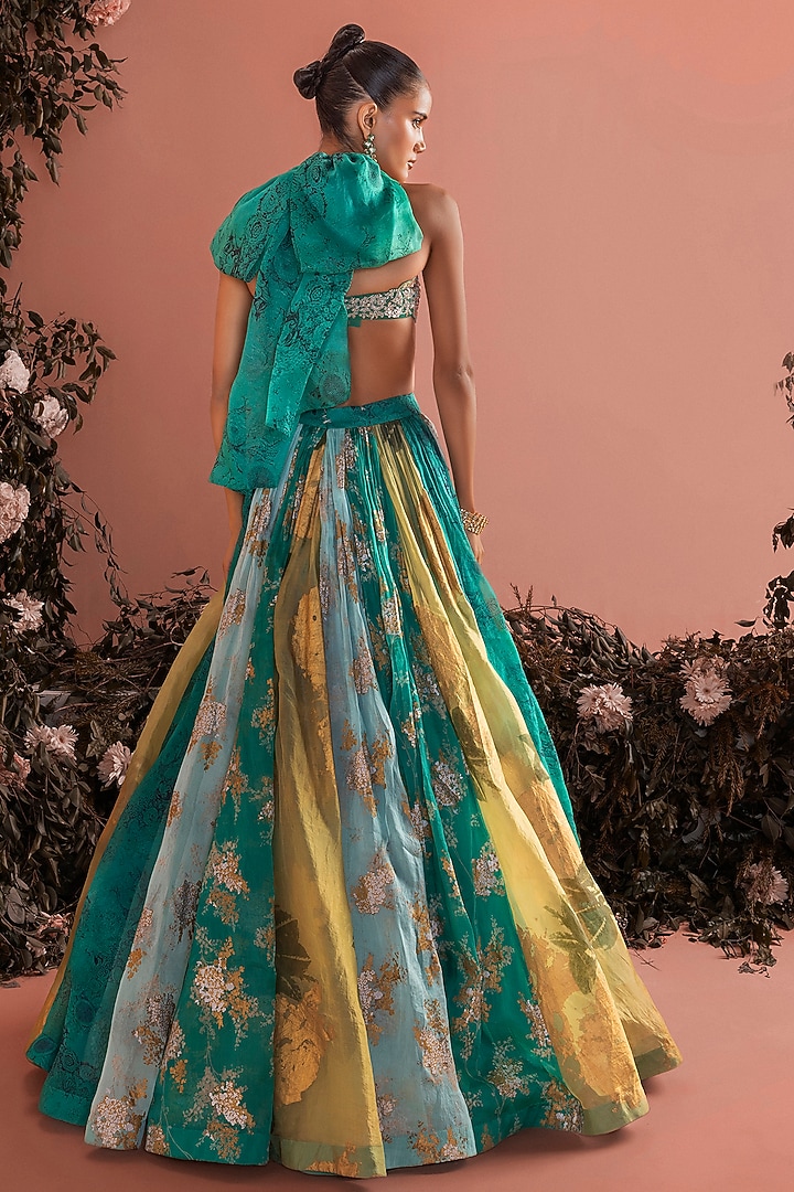 Teal Green Organza Printed Wedding Lehenga Set by Bhumika Sharma at Pernia's Pop Up Shop