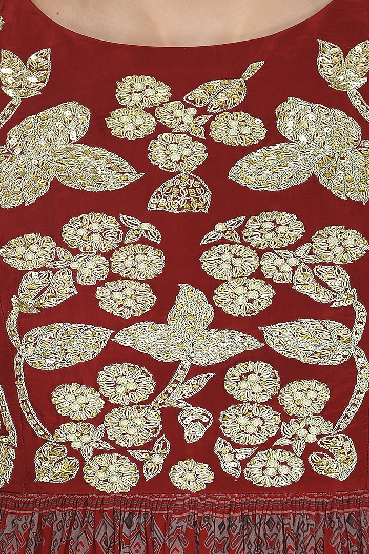 Red hand embroidered sharara set available only at Pernia's Pop Up Shop.