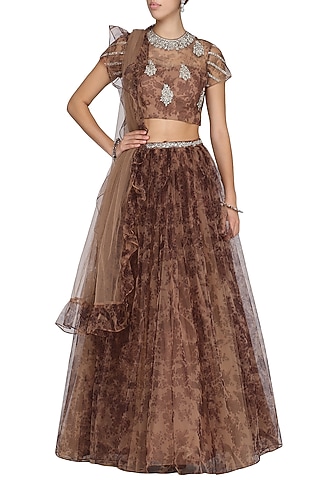Nude Pearl Embroidered Lehenga Set by Bhumika Sharma