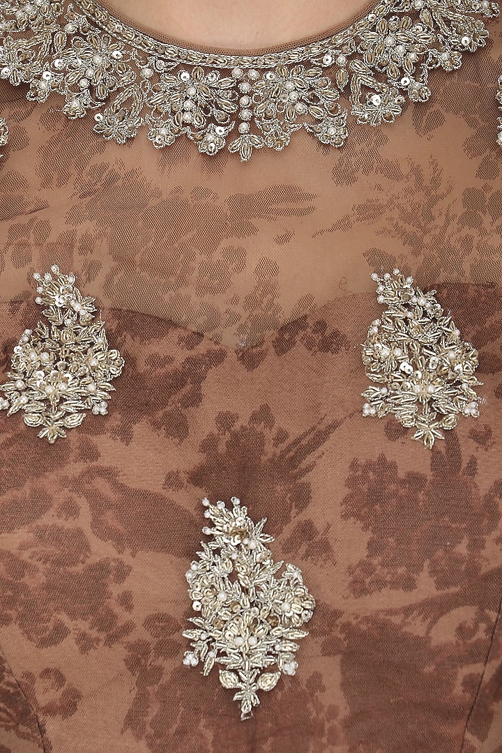Nude pearl embroidered lehenga set available only at Pernia's Pop Up Shop.