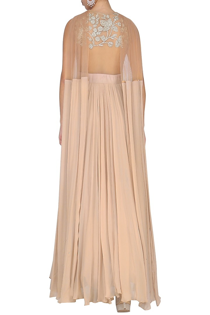 Nude zari embroidered gown available only at Pernia's Pop Up Shop.
