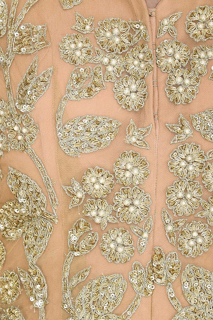 Nude zari embroidered gown available only at Pernia's Pop Up Shop.