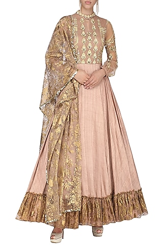 Bright Nude Anarkali Gown by Bhumika Sharma