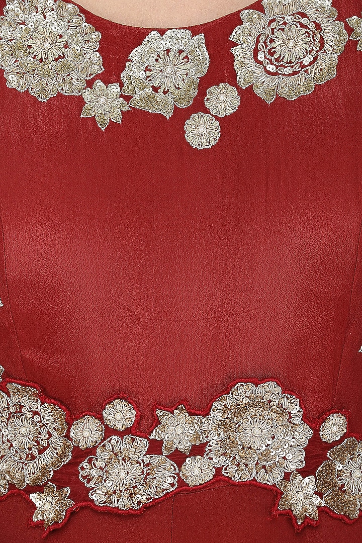 Maroon sequin embroidered anarkali with belt and dupatta available only at Pernia's Pop Up Shop.