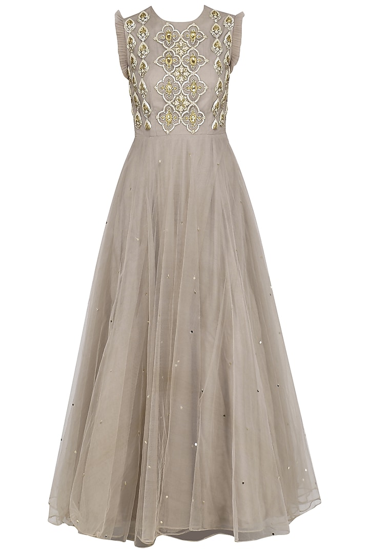 Grey pearl embroidered anarkali with dupatta available only at Pernia's Pop Up Shop.