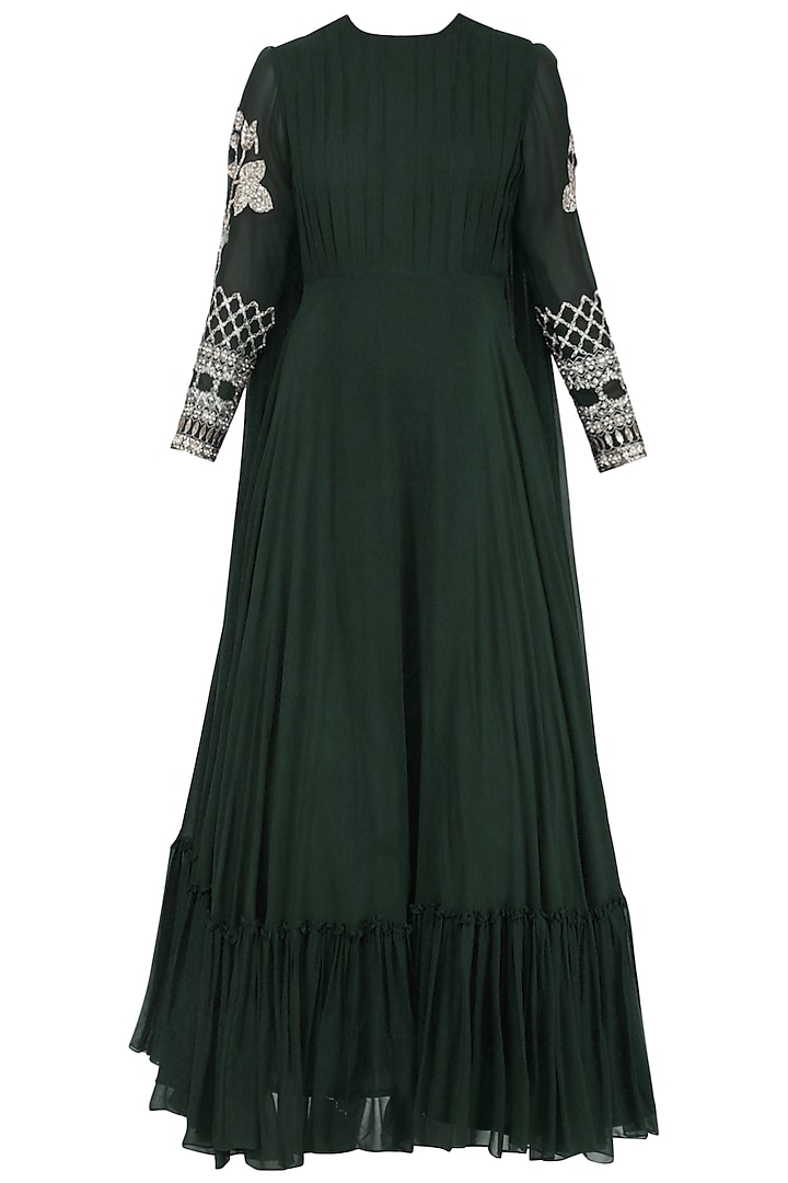 Bottle green embroidered gown available only at Pernia's Pop Up Shop. 2023