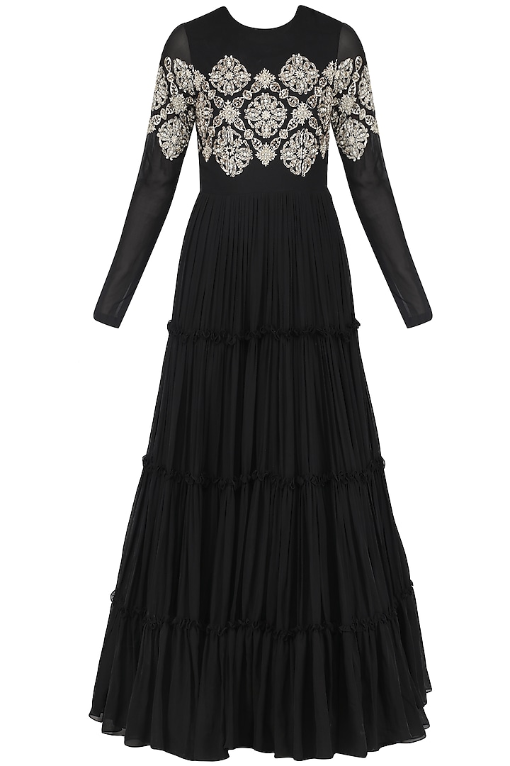 Black gathered anarkali with dupatta available only at Pernia's Pop Up ...