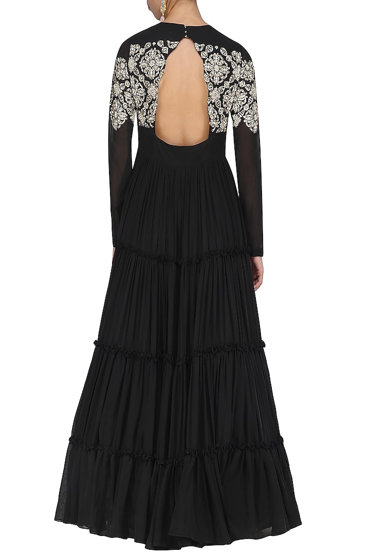 Black gathered anarkali with dupatta available only at Pernia's Pop Up Shop.