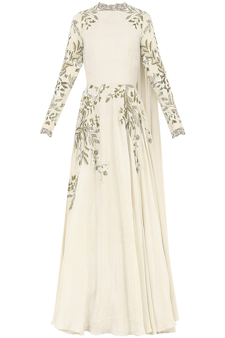 Ivory Embroidered Gown by Bhumika Sharma
