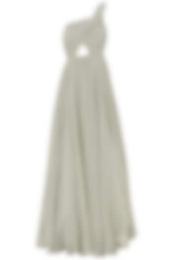 Grey embroidered one shoulder gown available only at Pernia's Pop Up Shop.