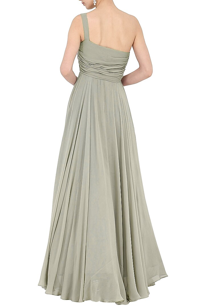 Grey embroidered one shoulder gown available only at Pernia's Pop Up Shop.