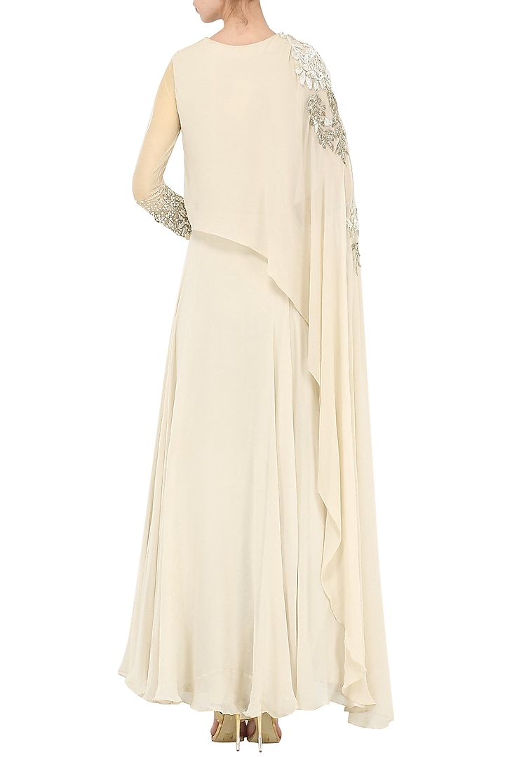 Ivory embroidered cape anarkali gown available only at Pernia's Pop Up Shop.