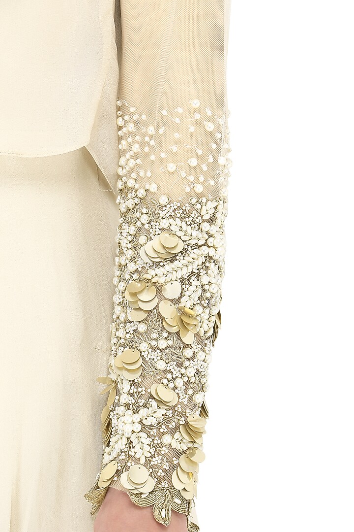 Ivory embroidered cape anarkali gown available only at Pernia's Pop Up Shop.