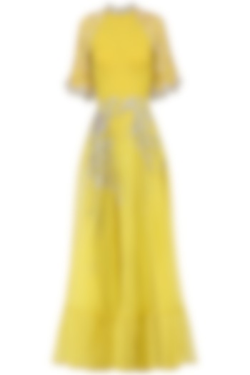 Yellow Embroidered Anarkali Gown by Bhumika Sharma