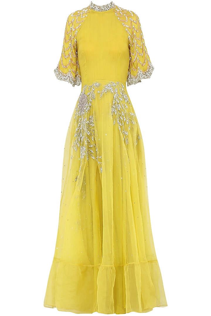 Yellow embroidered anarkali gown available only at Pernia's Pop Up Shop ...