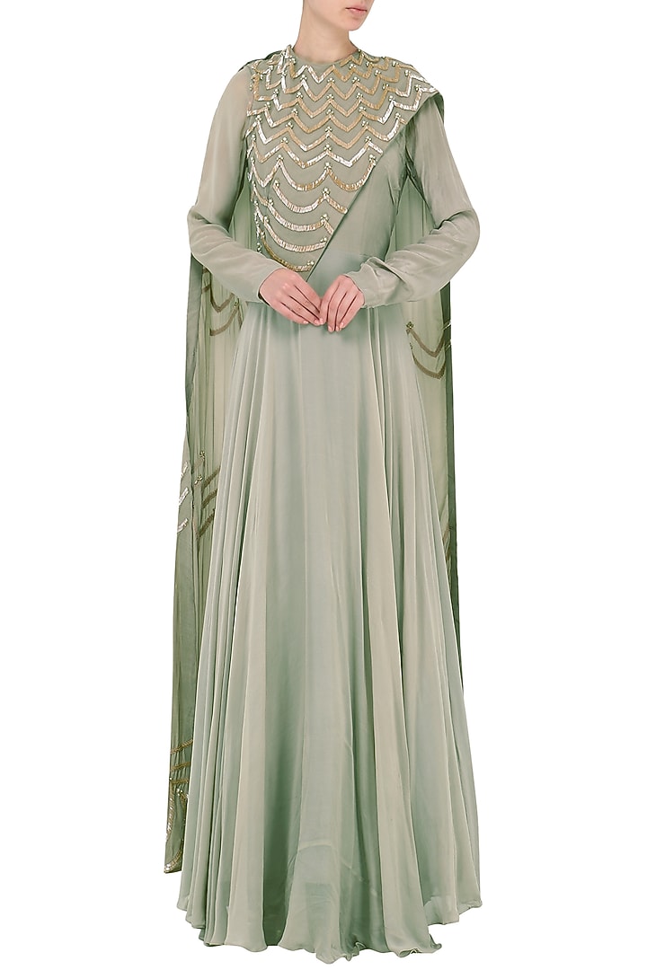Grey embroidered anarkali gown available only at Pernia's Pop Up Shop.