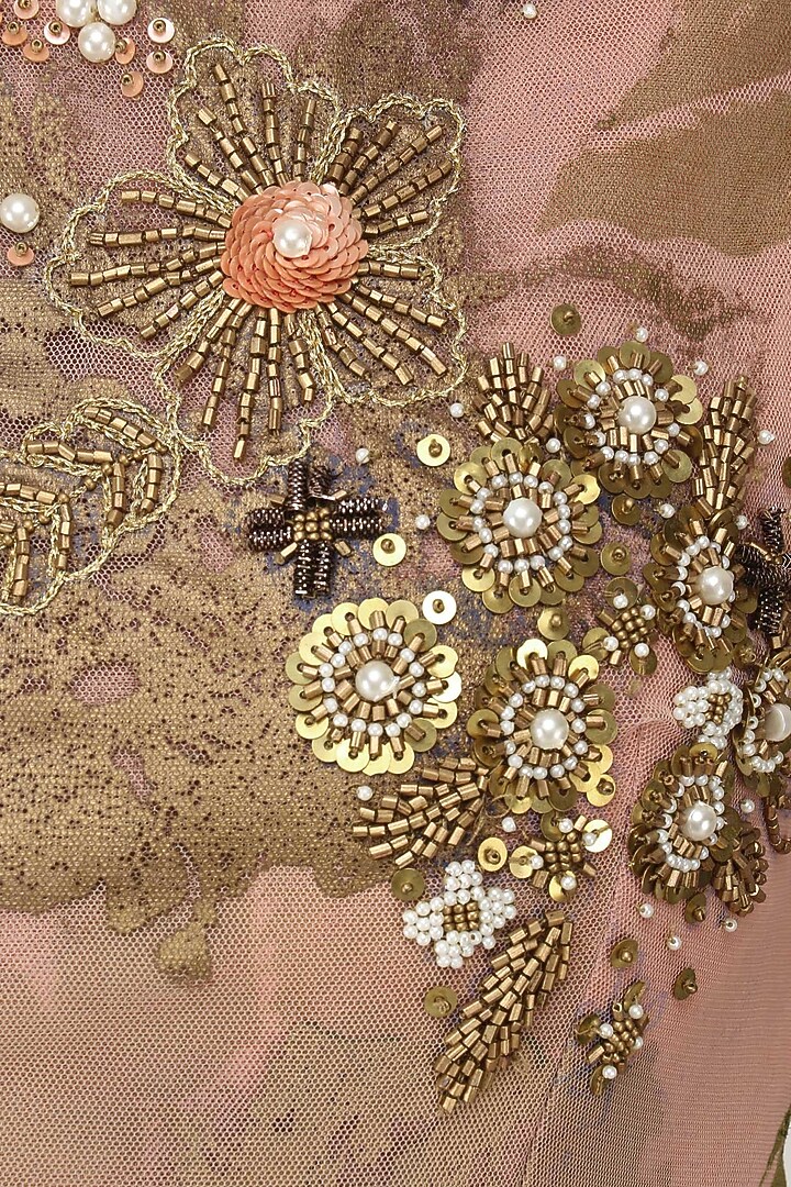 Pink foil print and floral embroidered anarkali available only at Pernia's Pop Up Shop.