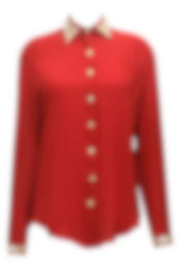 Red embroidered shirt available only at Pernia's Pop-Up Shop.