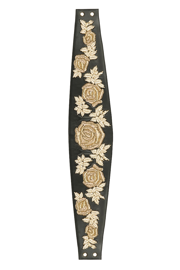 Bhumika Sharma presents Black rosette motif embroidered leather belt available only at Pernia's Pop Up Shop.