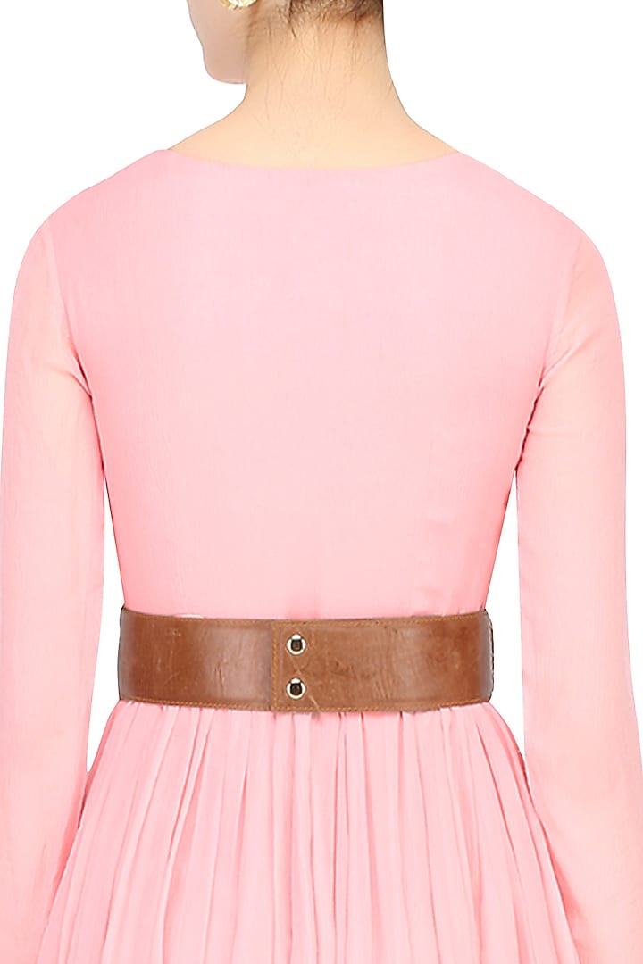 Bhumika Sharma presents Tan rosette dori embroidered thin leather belt available only at Pernia's Pop Up Shop.