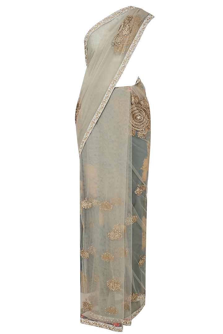 Soft Blue Boota Embroidered Sari with Embroidered Blouse by Bhumika Sharma