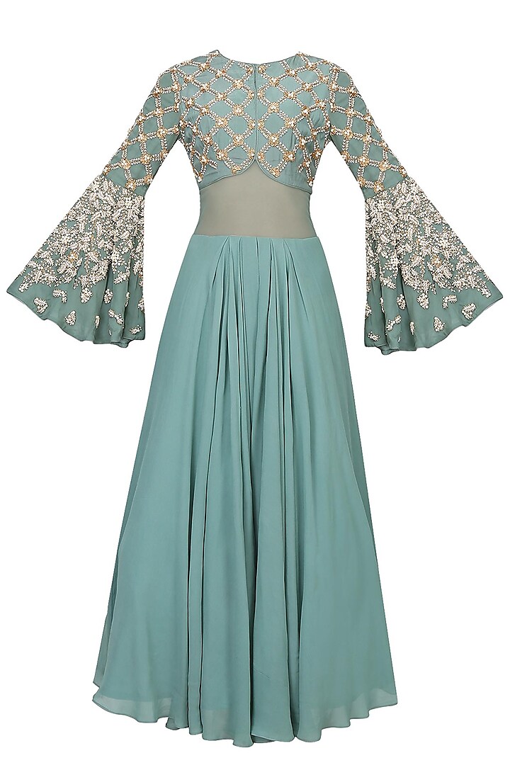 Autumn Pearl Embroidered Flared Sleeves Gown by Bhumika Sharma