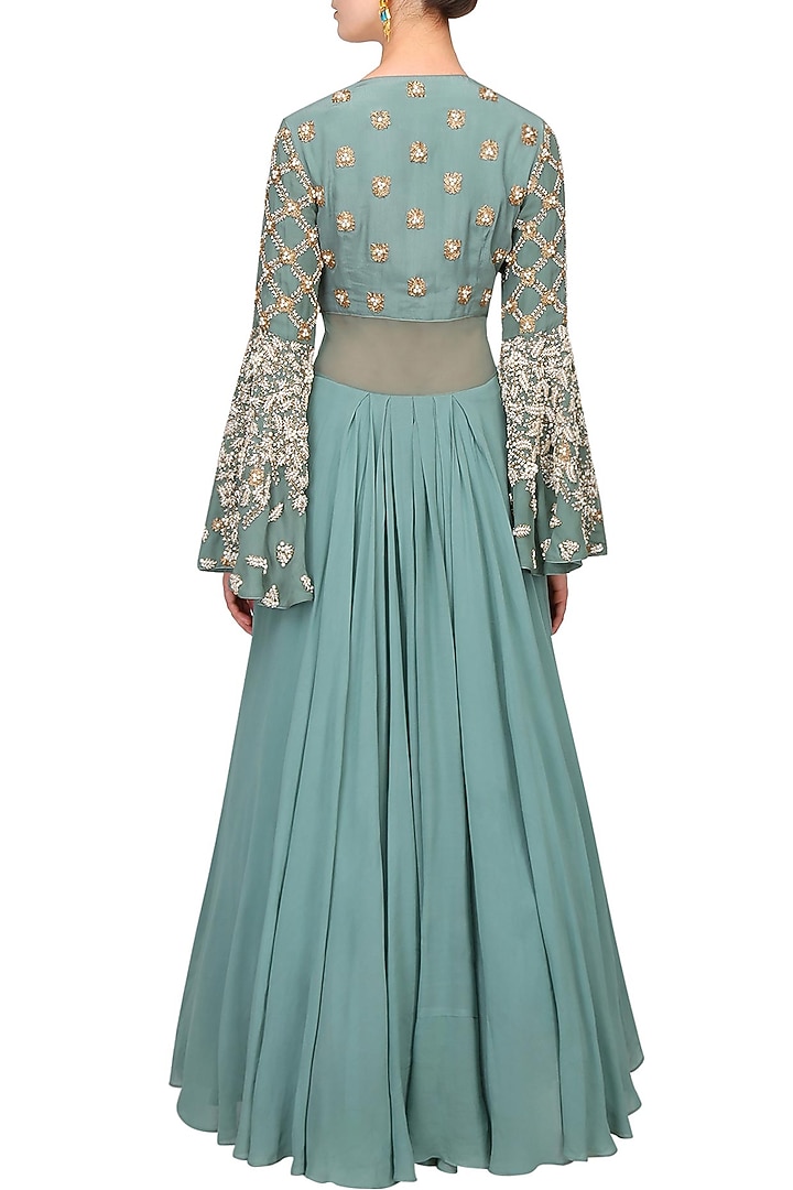 Autumn pearl embroidered flared sleeves anarkali set available only at Pernia's Pop Up Shop.