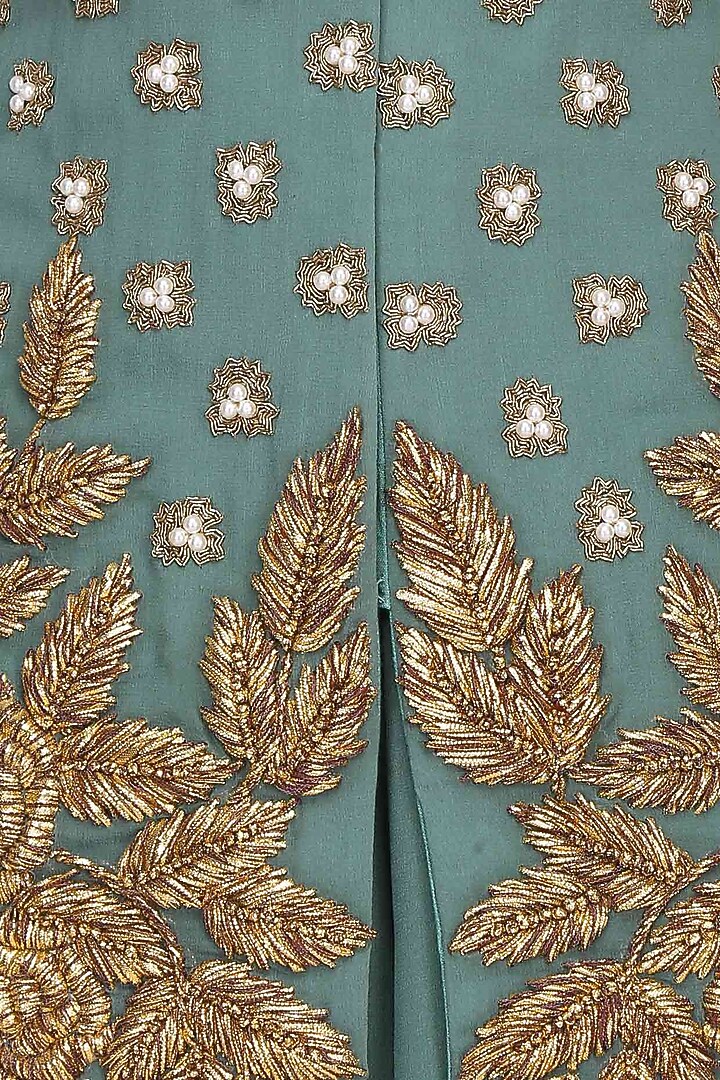Autumn pearl and gota thread work jacket with matching sequinned gharara pants available only at Pernia's Pop Up Shop.
