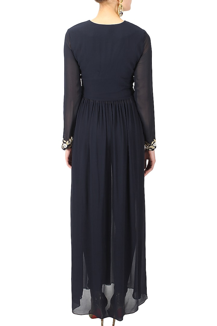 Navy blue floral and leaves embroidered front open cape available only at Pernia's Pop Up Shop.