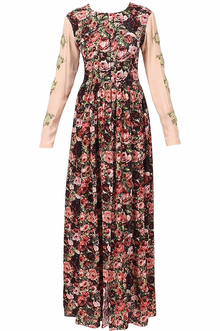 Black rose motifs mulitcoloured printed front open cape available only at Pernia's Pop Up Shop.