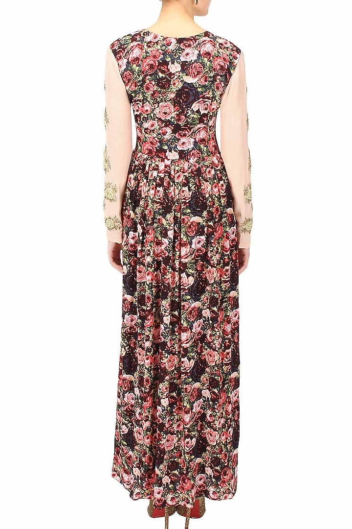 Black rose motifs mulitcoloured printed front open cape available only at Pernia's Pop Up Shop.