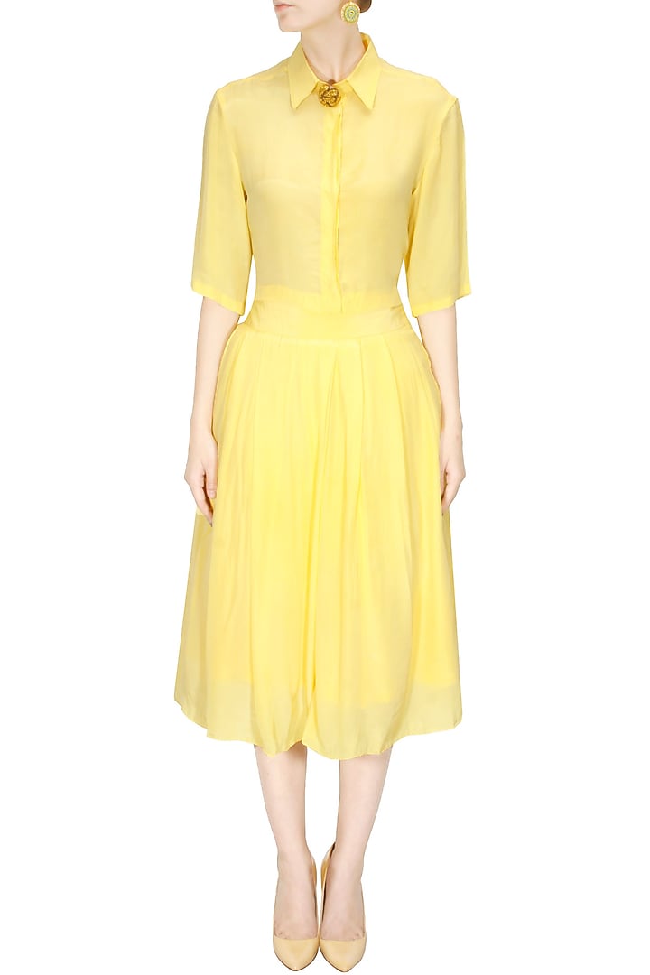Lemon yellow sheer crop top and skirt set available only at Pernia's Pop Up Shop.