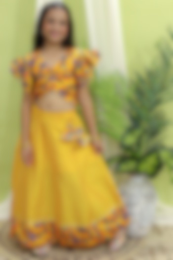 Yellow Chanderi Lehenga Set For Girls by BownBee at Pernia's Pop Up Shop