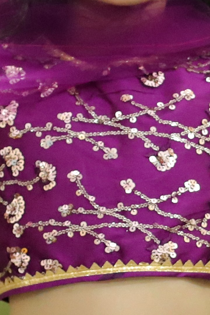 Wine Net Sequins Embroidered Lehenga Set For Girls by BownBee at Pernia's Pop Up Shop