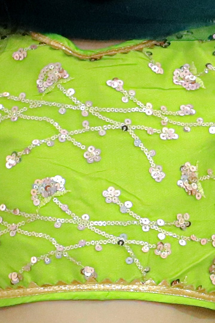 Green Net Sequins Embroidered Lehenga Set For Girls by BownBee at Pernia's Pop Up Shop