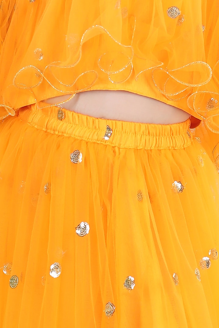 Yellow Net Sequins Embroidered Lehenga Set For Girls by BownBee at Pernia's Pop Up Shop