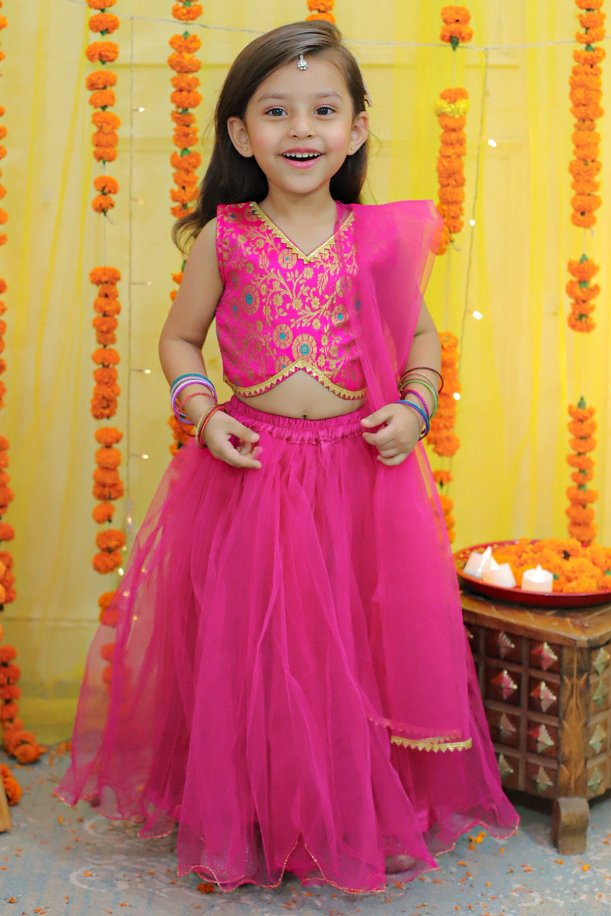Buy BownBee Kids Orange & Blue Lehenga Choli With Dupatta for Girls  Clothing Online @ Tata CLiQ