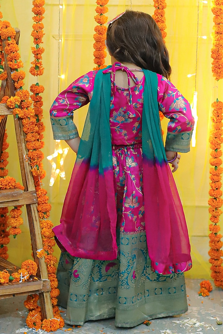 Pink Jacquard Printed Lehenga Set For Girls by BownBee at Pernia's Pop Up Shop