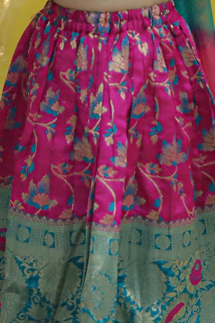 Pink Jacquard Printed Lehenga Set For Girls by BownBee at Pernia's Pop Up Shop
