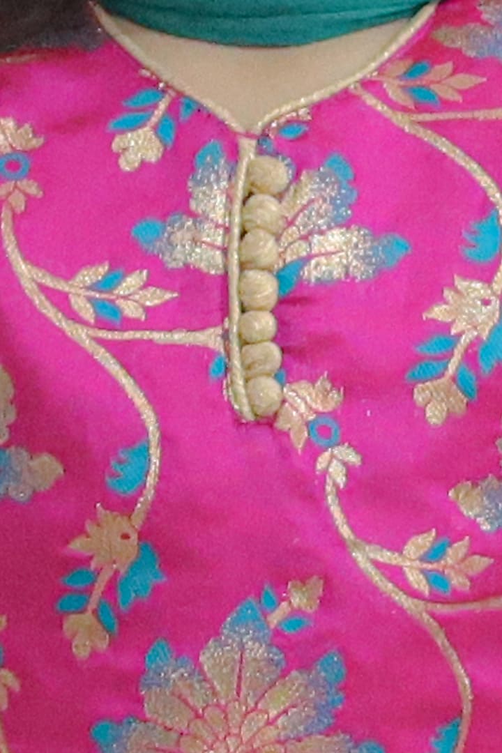 Pink Jacquard Printed Lehenga Set For Girls by BownBee at Pernia's Pop Up Shop