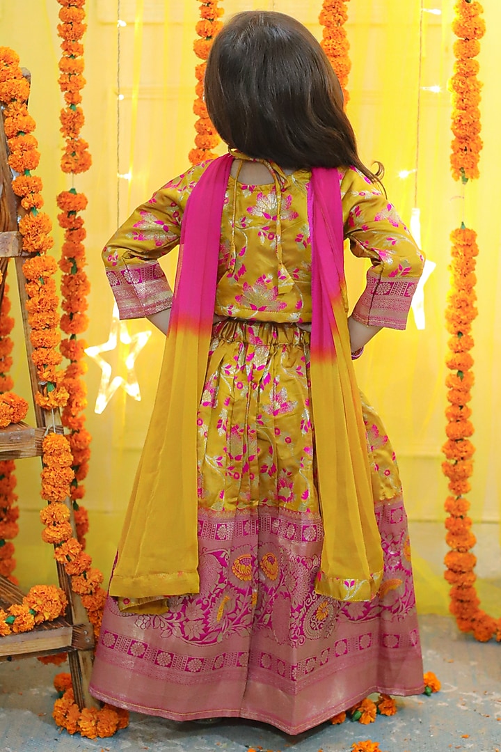 Yellow Jacquard Printed Lehenga Set For Girls by BownBee at Pernia's Pop Up Shop