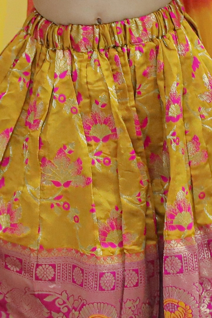 Yellow Jacquard Printed Lehenga Set For Girls by BownBee at Pernia's Pop Up Shop