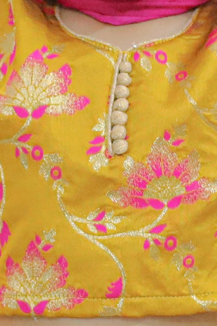 Yellow Jacquard Printed Lehenga Set For Girls by BownBee at Pernia's Pop Up Shop