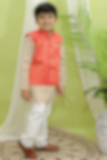 Coral Jacquard Nehru Jacket Set For Boys by BownBee