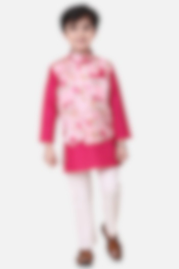 Pink Cotton Kurta Set For Boys by BownBee